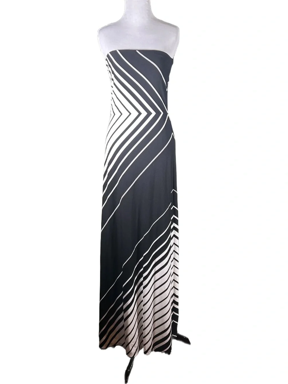 White House Black Market Strapless Geometric Chevron Maxi Dress - Picture 3 of 4